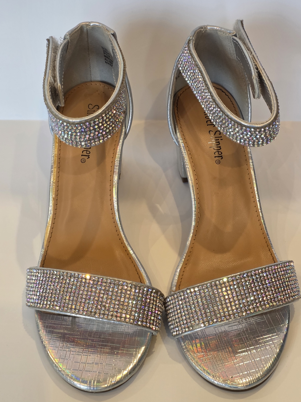 Sparkling Silver Rhinestone Ankle-Strap Dress Sandals for Kids